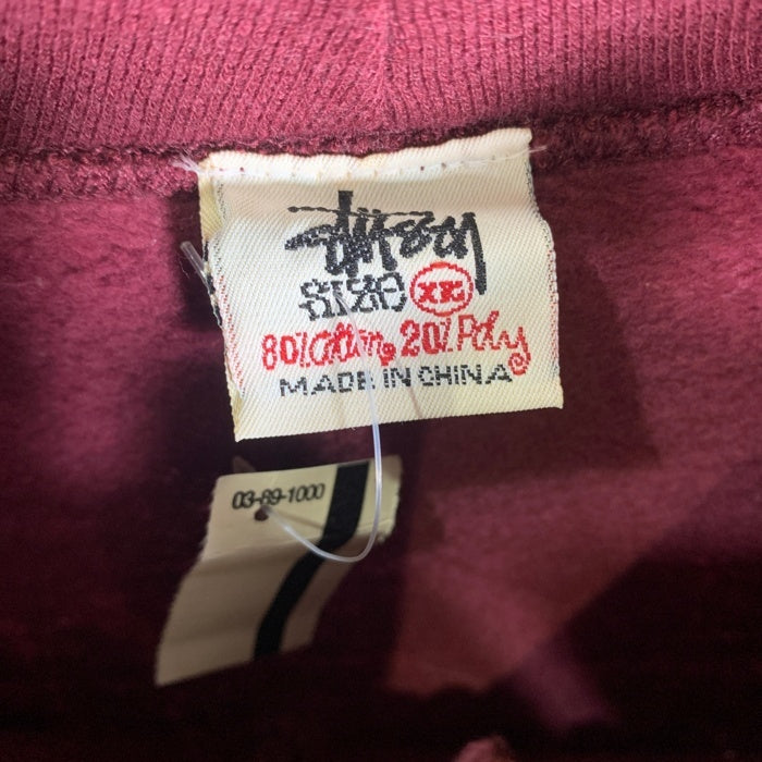 90's STUSSY ステューシー BASIC-S プリント プルオーバースウェットパーカー ボルドー 中国製 白タグ Size XL 福生店