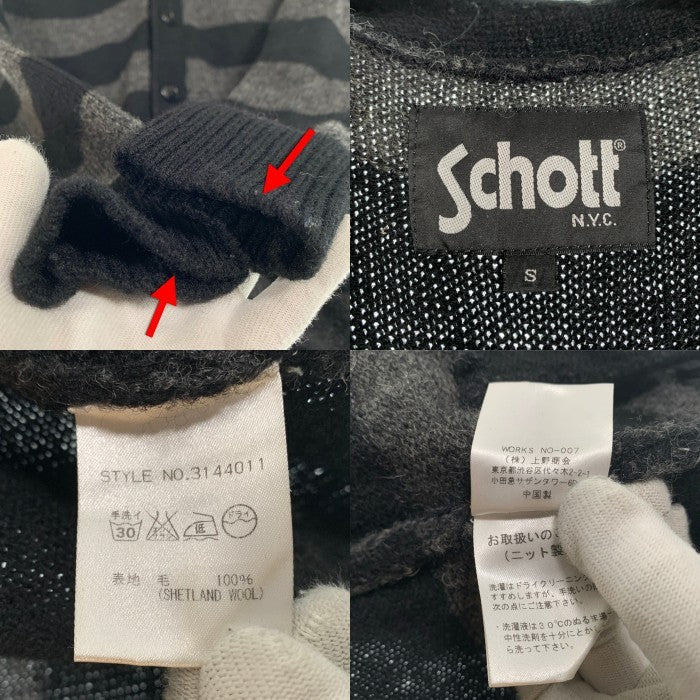 Schott ショット Cardigan カーディガン ブラック グレー 3144011 Size S 福生店