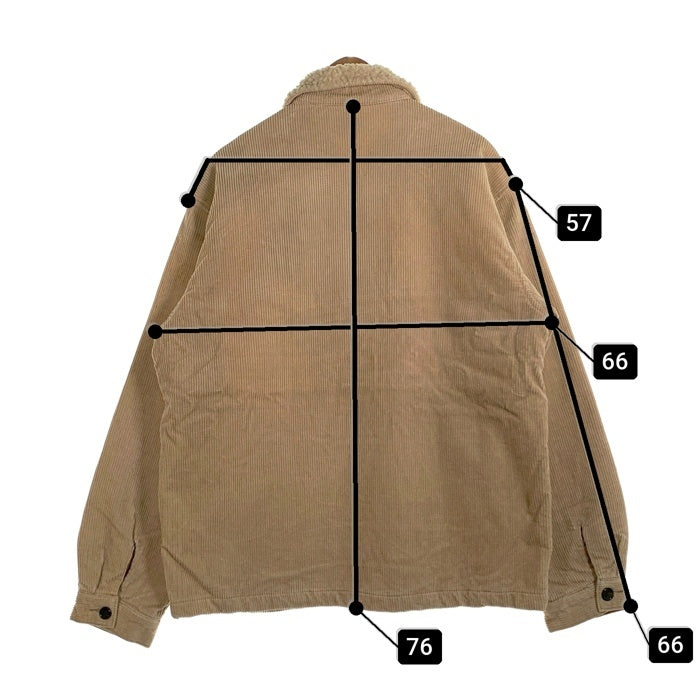 90's STUSSY ステューシー コーデュロイ ジップアップ ボアジャケット ベージュ 裾ロゴ刺繡 中国製 紺タグ Size L 福生店