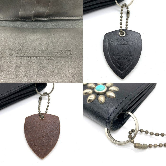 HTC エイチティーシー フラワースタッズ ミディアムウォレット レザー 財布 ブラック 福生店