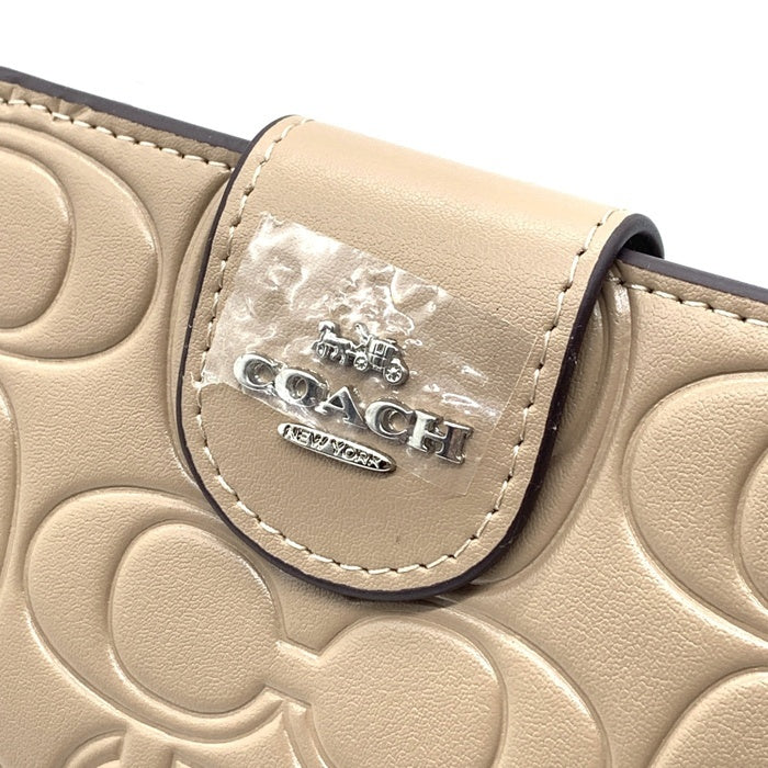 COACH コーチ CM241 ミディアム コーナー ジップ ウォレット・シグネチャー 二つ折り財布 ベージュ 福生店