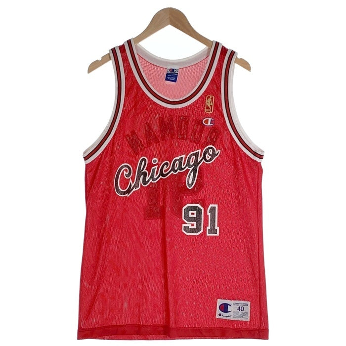 90's Champion チャンピオン Chicago Bulls シカゴブルズ DENIS RODMAN デニス ロッドマン NBA 50周年 ゴールドパッチ タンクトップ ユニフォーム レッド USA製 Size 40 福生店