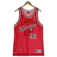 90's Champion チャンピオン Chicago Bulls シカゴブルズ DENIS RODMAN デニス ロッドマン NBA 50周年 ゴールドパッチ タンクトップ ユニフォーム レッド USA製 Size 40 福生店