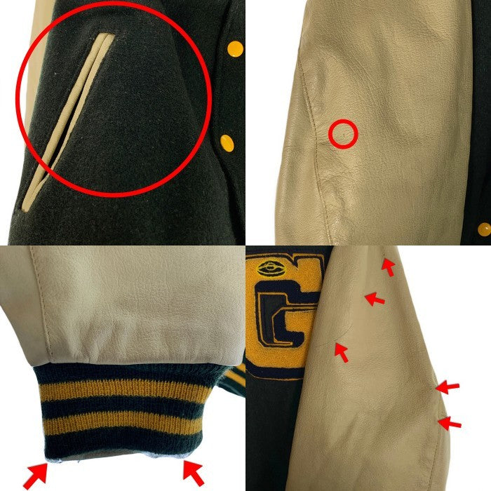 80's~ Golden Bear ゴールデンベアー 袖革 ウール アワードジャケット スタジャン グリーン USA製 Size M 福生店