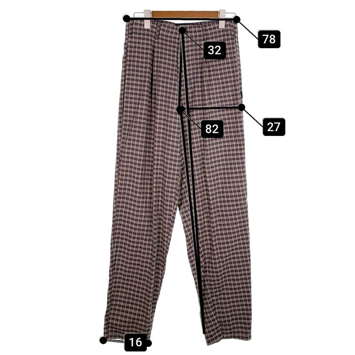 80's STUSSY ステューシー コットン チェック柄 1タックスラックス パンツ ベージュ ネイビー USA製 黒タグ Size 31 福生店