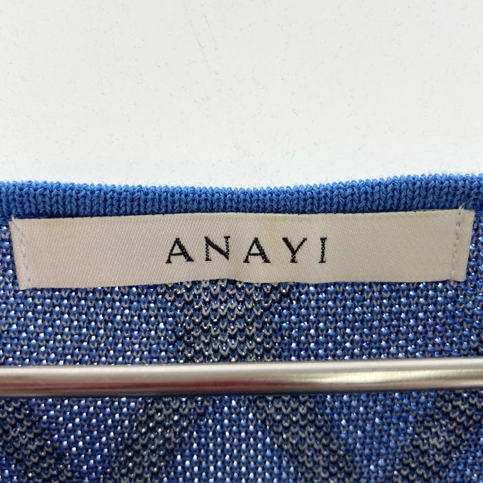 ANAYI アナイ コットンポリエステルロープ柄ワンピース ブルー size38 瑞穂店