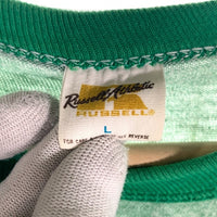 70's Russell ラッセルアスレチック BRYAN HIGH BASKETBALL プリント リンガーTシャツ 霜降りグリーン USA製 Size L 福生店
