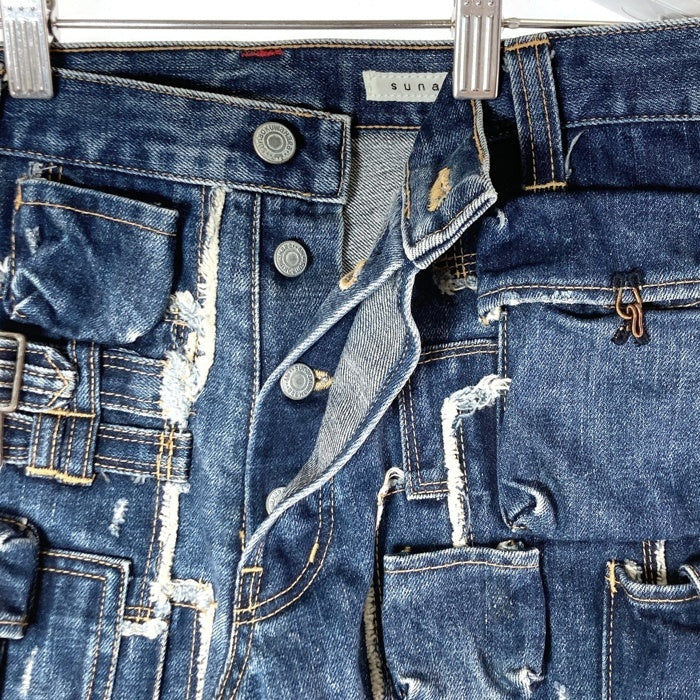 sunaokuwahara スナオクワハラ パッチワーク マルチポケット ダメージ加工 デニムショーツ インディゴ sizeM 瑞穂店