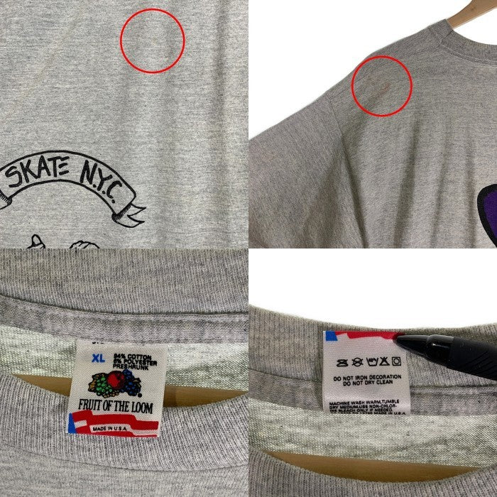 90's SKATE N.Y.C. スケート プリントTシャツ グレー USA製 フルーツオブザルーム Size XL 福生店