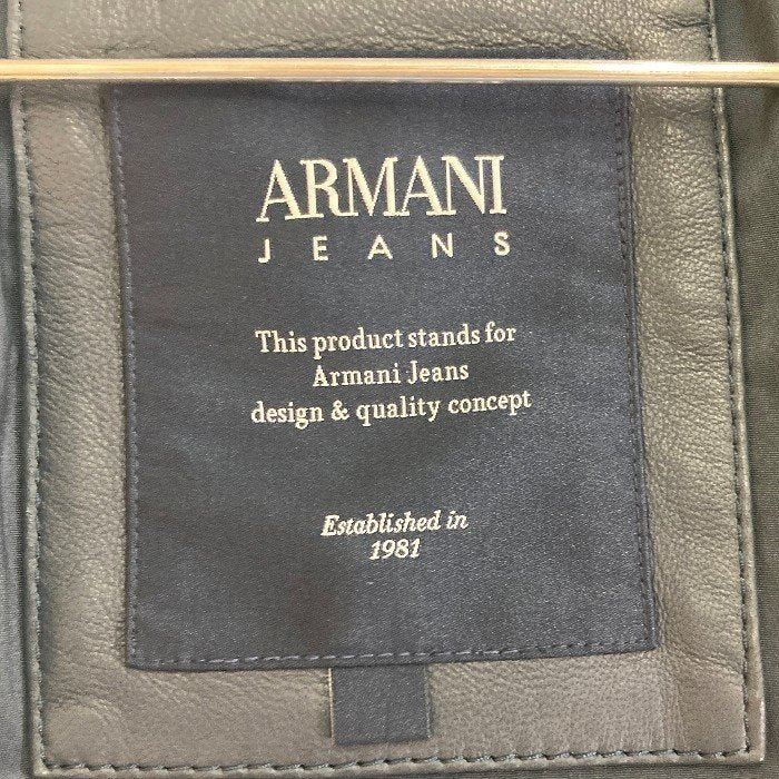 ARMANI JEANS アルマーニジーンズ レザー×中綿 レザージャケット ネイビー size52 瑞穂店