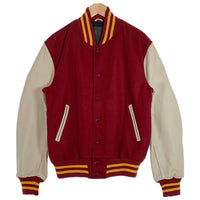 80-90's GOLDEN BEAR ゴールデンベアー 袖レザー ウール スタジアムジャケット スタジャン ボルドー クリーム USA製 Size M 福生店