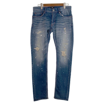 TMT ティーエムティー SWEATLIKE-STRETCH PAINT CRASH DENIM 5P TAPERED スウェットライク ストレッチデニムパンツ ダメージ加工 インディゴ TPT-F1902 Size L 福生店