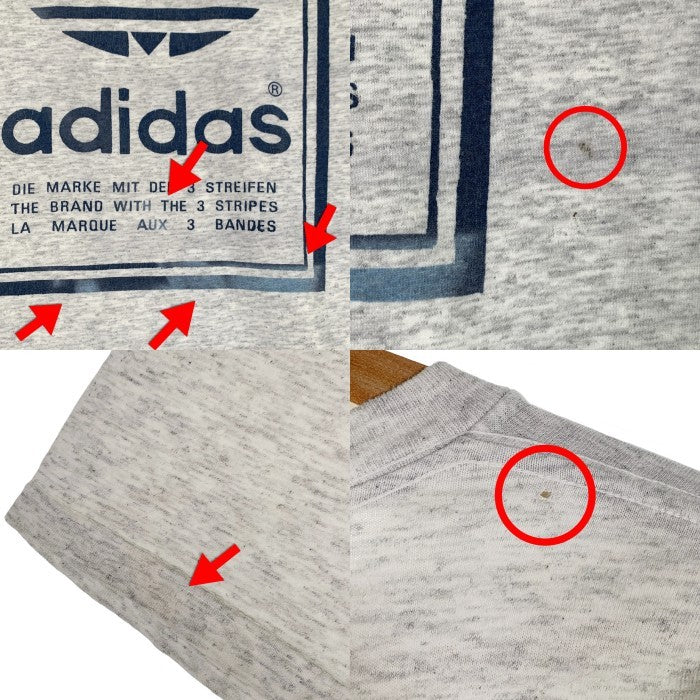 80's adidas アディダス ロゴプリント Tシャツ 両面 グレー 万国旗タグ USA製 Size L 福生店