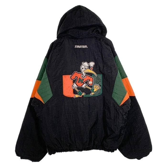 90's STARTER スターター マイアミハリケーンズ 大学 ナイロン プルオーバーパーカー 中綿 ブラック 韓国製 Size XL 福生店