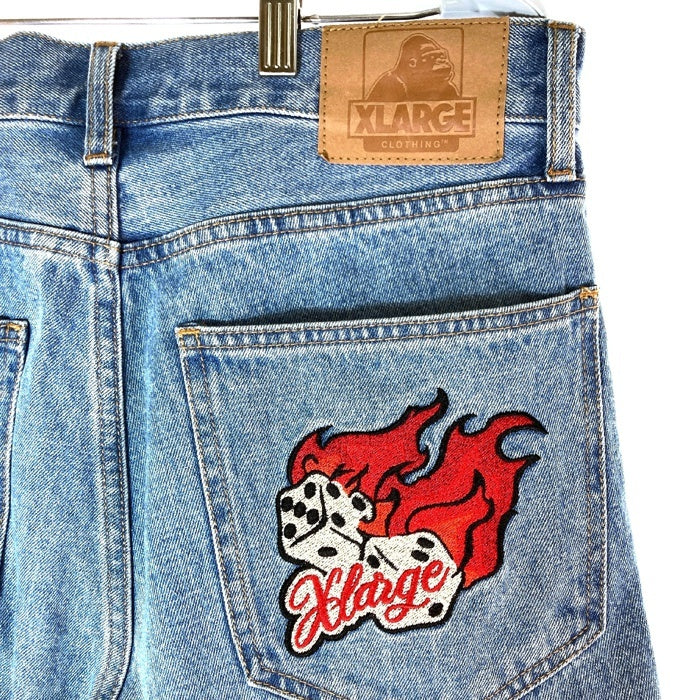 X-LARGE エクストララージ BURNING DICE PANTS 101214031006 バーニングダイスワッペン デニムパンツ インディゴ size32 瑞穂店