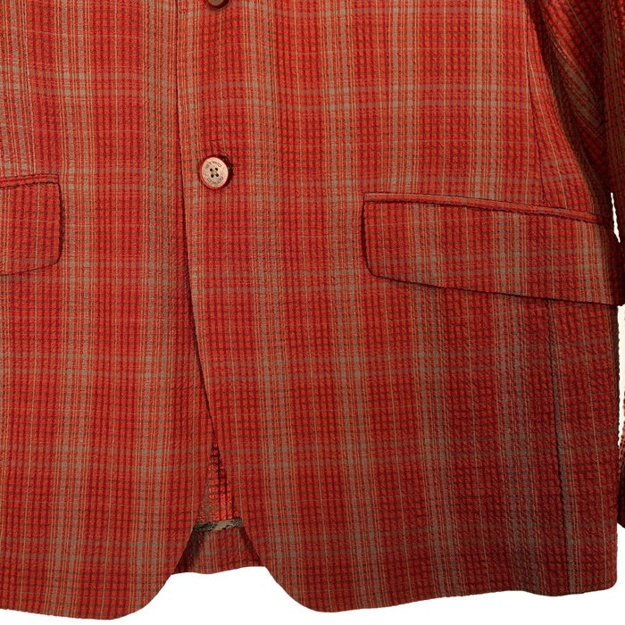 ETRO エトロ シアサッカー 2B テーラードジャケット チェック柄 オレンジ シルク ウール 161-11889-1222 Size 52 福生店