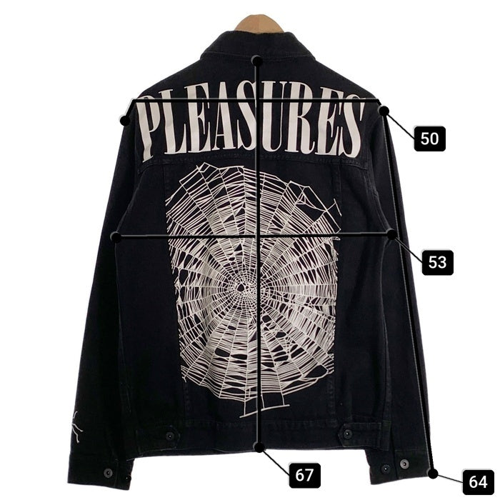 PLEASURES プレジャーズ WEB DENIM JACKET ウェブデニムジャケット ブラック 刺繡 プリント Size S 福生店