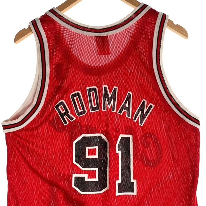 90's Champion チャンピオン Chicago Bulls シカゴブルズ DENIS RODMAN デニス ロッドマン NBA 50周年 ゴールドパッチ タンクトップ ユニフォーム レッド USA製 Size 40 福生店