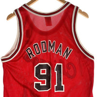 90's Champion チャンピオン Chicago Bulls シカゴブルズ DENIS RODMAN デニス ロッドマン NBA 50周年 ゴールドパッチ タンクトップ ユニフォーム レッド USA製 Size 40 福生店