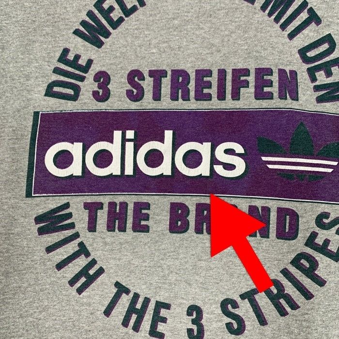 90's adidas アディダス バックプリント 半袖 Tシャツ 刺繡タグ グレー USA製 Size M 福生店
