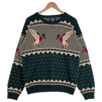80's WOOLRICH ウールリッチ ノルティック柄 アヒル ニット セーター グリーン グレー Size M 福生店