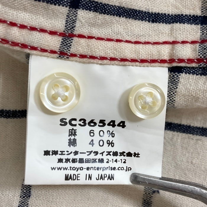 SUGAR CANE シュガーケーン SC36544 リネン混 ウィンドウペーン 七分丈 シャツ オフホワイト×ブラック ボタン付き sizeM 瑞穂店