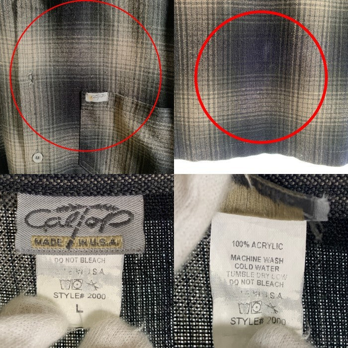 CALTOP キャルトップ アクリル 長袖 オンブレ チェック シャツ チャコール ブラック USA製 Size L 福生店