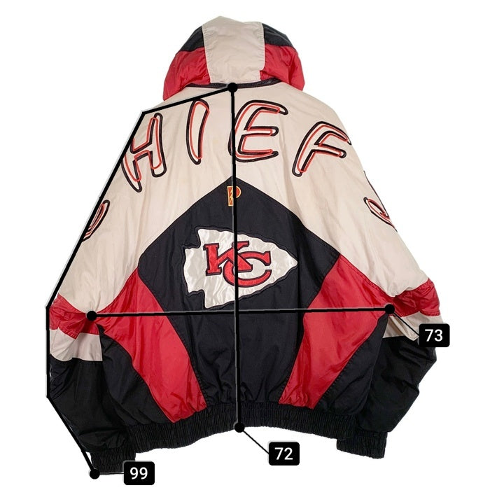 90's PRO PLAYER NFL KC CHIEFS チーフス ポリエステル コットン 中綿 ジップアップジャケット パーカー ホワイト ブラック レッド Size XL 福生店