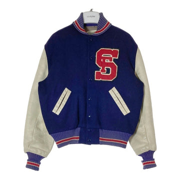 ALBION AWARD JACKET アルビオン SFワッペン 袖レザー スタジャン アワードジャケット ネイビー×ホワイト size38 瑞穂店