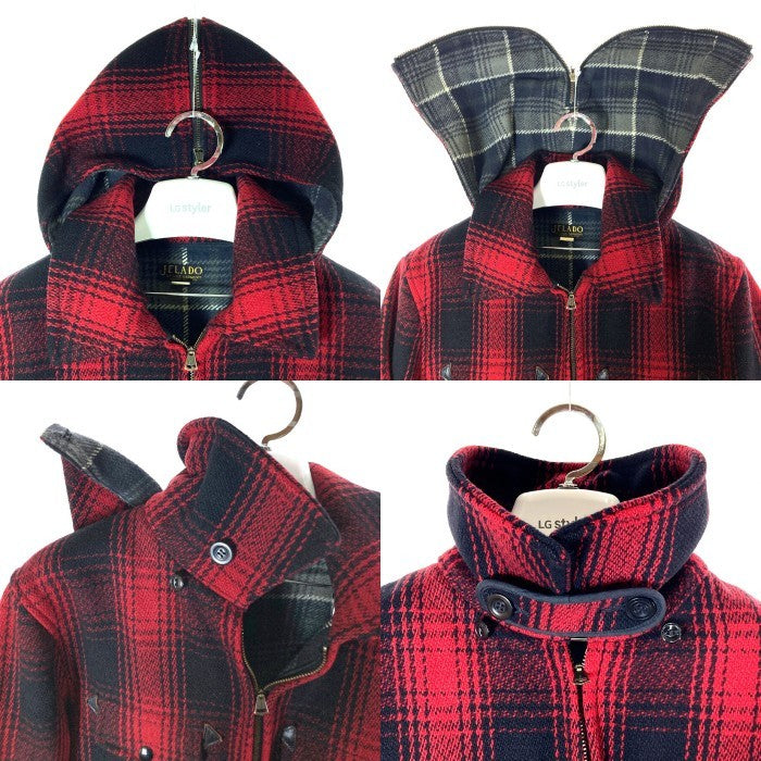 JELADO ジェラード Wool Hunting Jacket ウールハンティングジャケット フード付 チェック レッド size38 瑞穂店