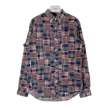 WAREHOUSE DUBBLE WORKS ウエアハウス ダブルワークス マドラスチェック パッチワーク 長袖シャツ ネイビーxレッド sizeL 瑞穂店