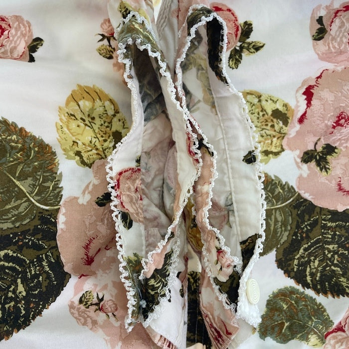 KANEKO ISAO カネコイサオ 薔薇柄ピコフリルロングワンピース ホワイト ピンク size- 瑞穂店