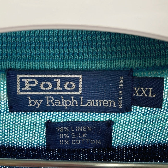 POLO RALPH LAUREN ポロラルフローレン リネン シルク混 ポロシャツ ネイティブ ボーダー ターコイズ sizeXXL 瑞穂店