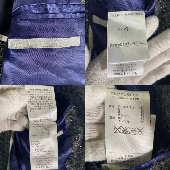 FranCisT MOR.K.S. フランシストモークス ポリエステル ウール 1B テーラードジャケット グレー MO1351RL Size 4 福生店