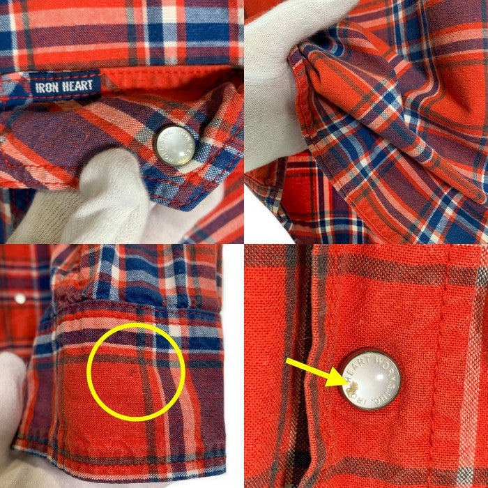 IRON HEART アイアンハート 23SS 5OZ SELVEDGE MADRAS CHECK WORK SHIRT 5オンス セルビッチ マドラス 長袖 チェックシャツ レッド Size L 福生店