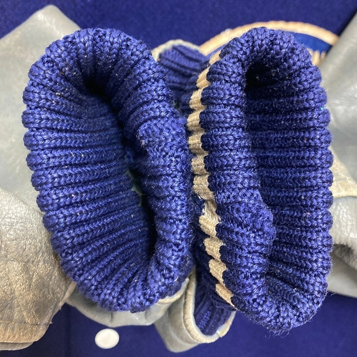 60's WHITING ホワイティング 袖レザー ウール スタジャン ロング ネイビー グレー Size 38 瑞穂店