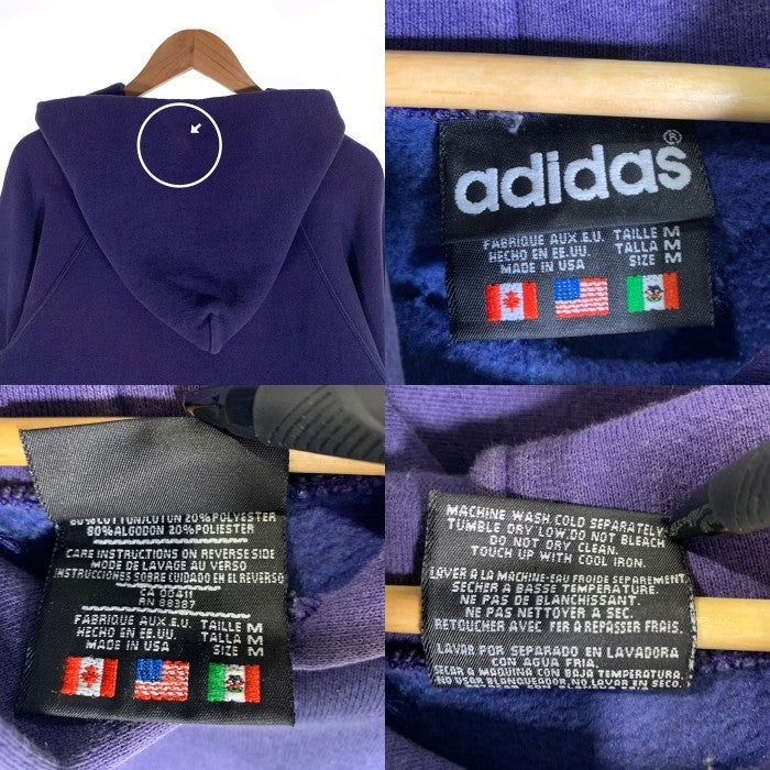 80-90's adidas アディダス トレフォイル刺繡ロゴ プルオーバースウェットパーカー ネイビー USA製 Size M 福生店