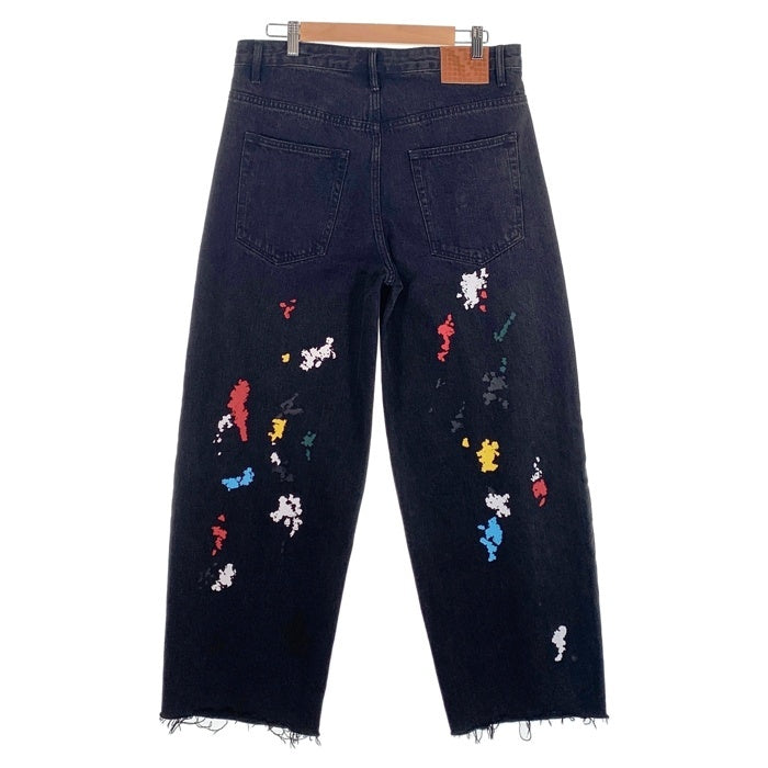 Mutimer ペンキ加工 ブラックデニム ワイドパンツ 裾カットオフ Size 32 福生店