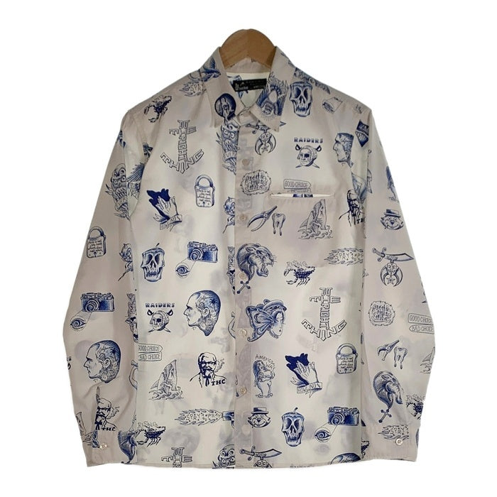 SOFT MACHINE ソフトマシーン 14SS WALL FLASH SHIRTS タトゥー柄 ウォール フラッシュ 長袖 シャツ ホワイト ブルー Size XL 福生店