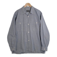 80's STUSSY ステューシー コットンシャツ 長袖 ライトブルー USA製 黒タグ オールド Size L 福生店