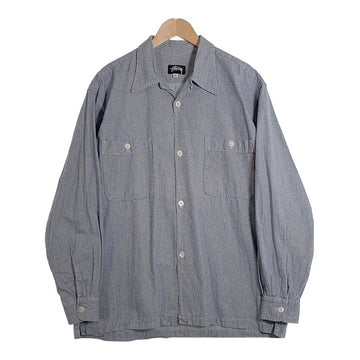 80's STUSSY ステューシー コットンシャツ 長袖 ライトブルー USA製 黒タグ オールド Size L 福生店