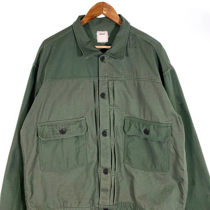 oddment オッドメント リメイク コットン ワークジャケット オリーブ 米軍バッグ生地 Tバック Size XL 相当 福生店