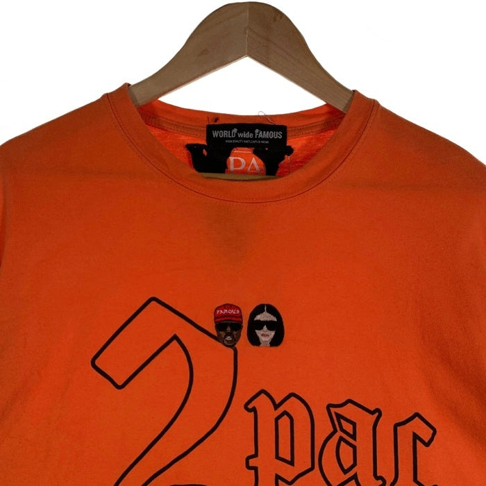 WORLD wide FAMOUS ワールドワイドフェイマス 2pac プリントTシャツ 刺繡 オレンジ Size XL 福生店