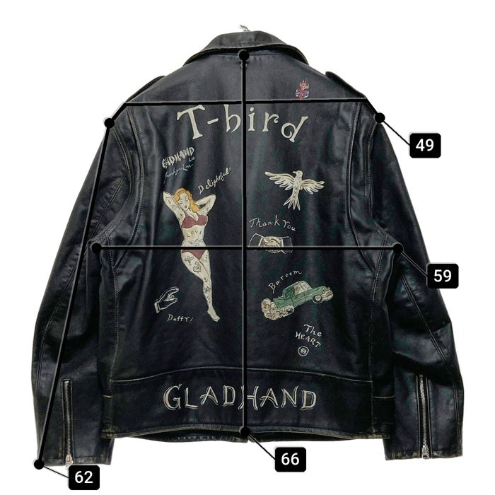 Schott ショット GLAD HAND グラッドハンド ワンスター レザー ダブルライダースジャケット 加工 ハンドペイント ブラック 7659 Size XXL 瑞穂店