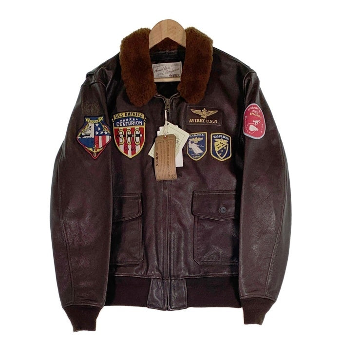 AVIREX アヴィレックス U.S.NAVY G-1 ゴートスキン レザーフライトジャケット ブラウン 6191071 Size 2XL 福生店