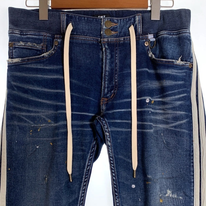 TMT ティーエムティー 19AW SWEATLIKE-INDIGO DENIM TRACK PANT スウェットデニムトラックパンツ インディゴ ダメージ/ペンキ加工 TPT-F1903 Size L 福生店