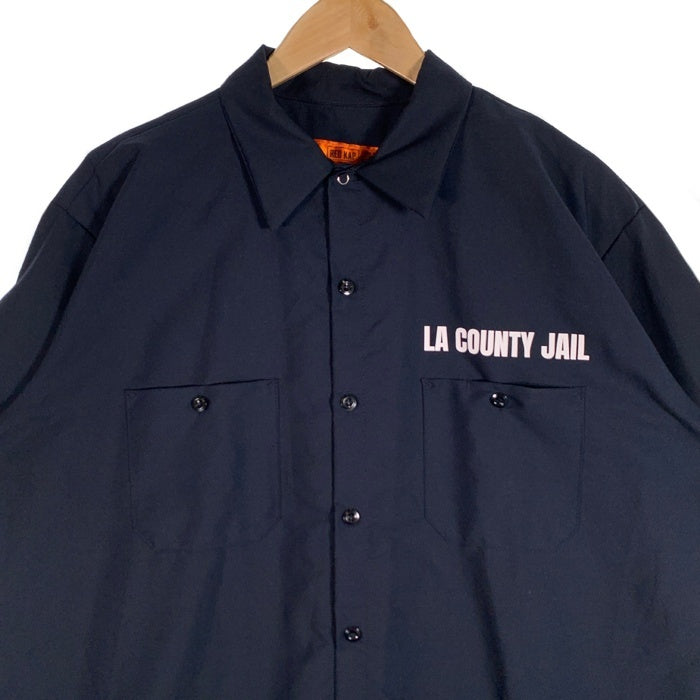 RED KAP レッドキャップ LA COUNTY JAIL プリント ワークシャツ ネイビー 半袖 SP24NV5 Size XL 福生店