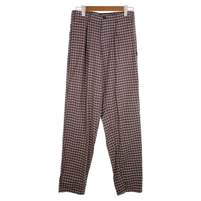 80's STUSSY ステューシー コットン チェック柄 1タックスラックス パンツ ベージュ ネイビー USA製 黒タグ Size 31 福生店