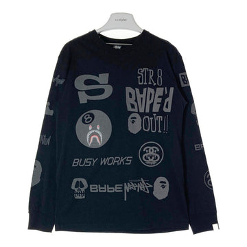 A BATHING APE アベイシングエイプ STUSSY ステューシー リフレクタープリント エイトボール オールロゴ 長袖Tシャツ ブラック sizeM 瑞穂店