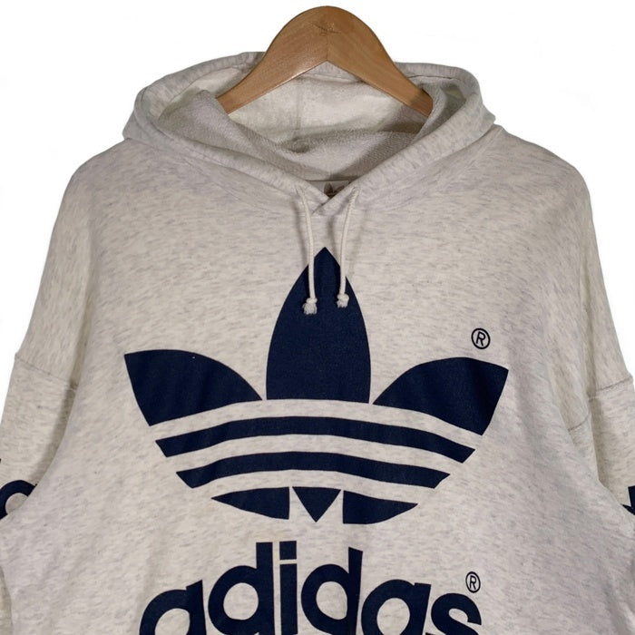80-90's adidas アディダス トレフォイルプリント プルオーバースウェットパーカー オートミール デサント 日本製 Size L 福生店